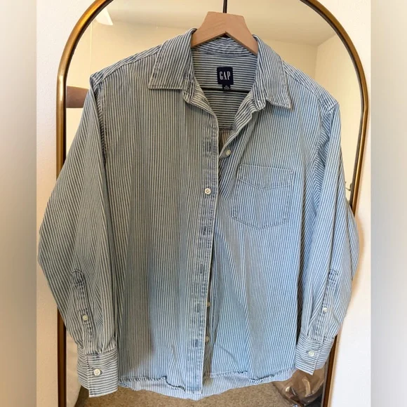 NWOT Gap Denim Stripe ‘Big Shirt’ - size XS petite - Picture 6 of 8